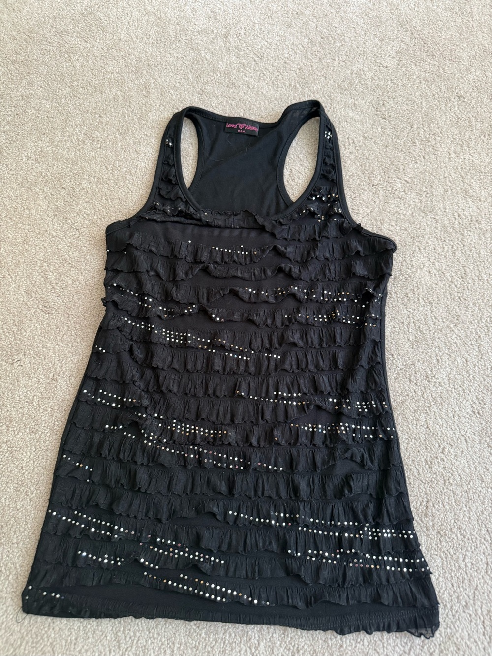 Ruffled Studded Racerback Tank - Black